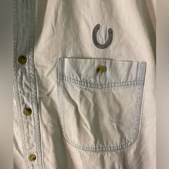 Lee Mens Denim Shirt Size Large Long Sleeve Horse Embroidered Vintage Western - Picture 5 of 6